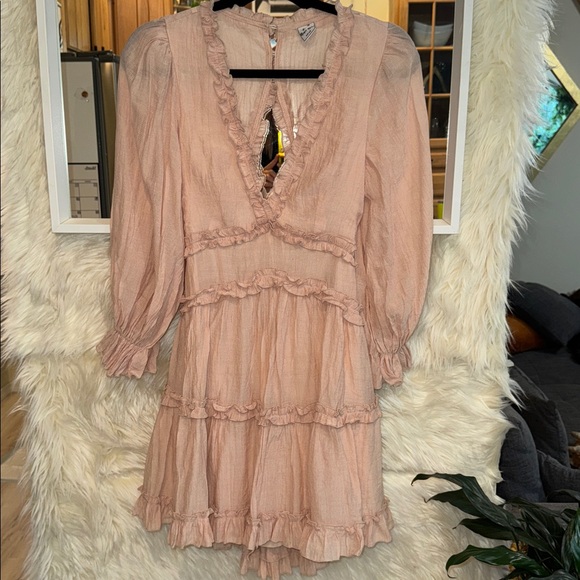 ANGEL BIBA Laney Cutout Back Balloon Sleeve Dress Beige - Picture 2 of 5